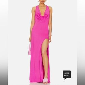 AFRM Hot Pink Cowl Neck Maxi Dress with High Slit